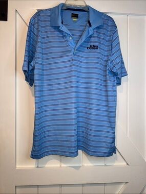 Greg Norman Collection Blue Striped Polo with Navy Accents